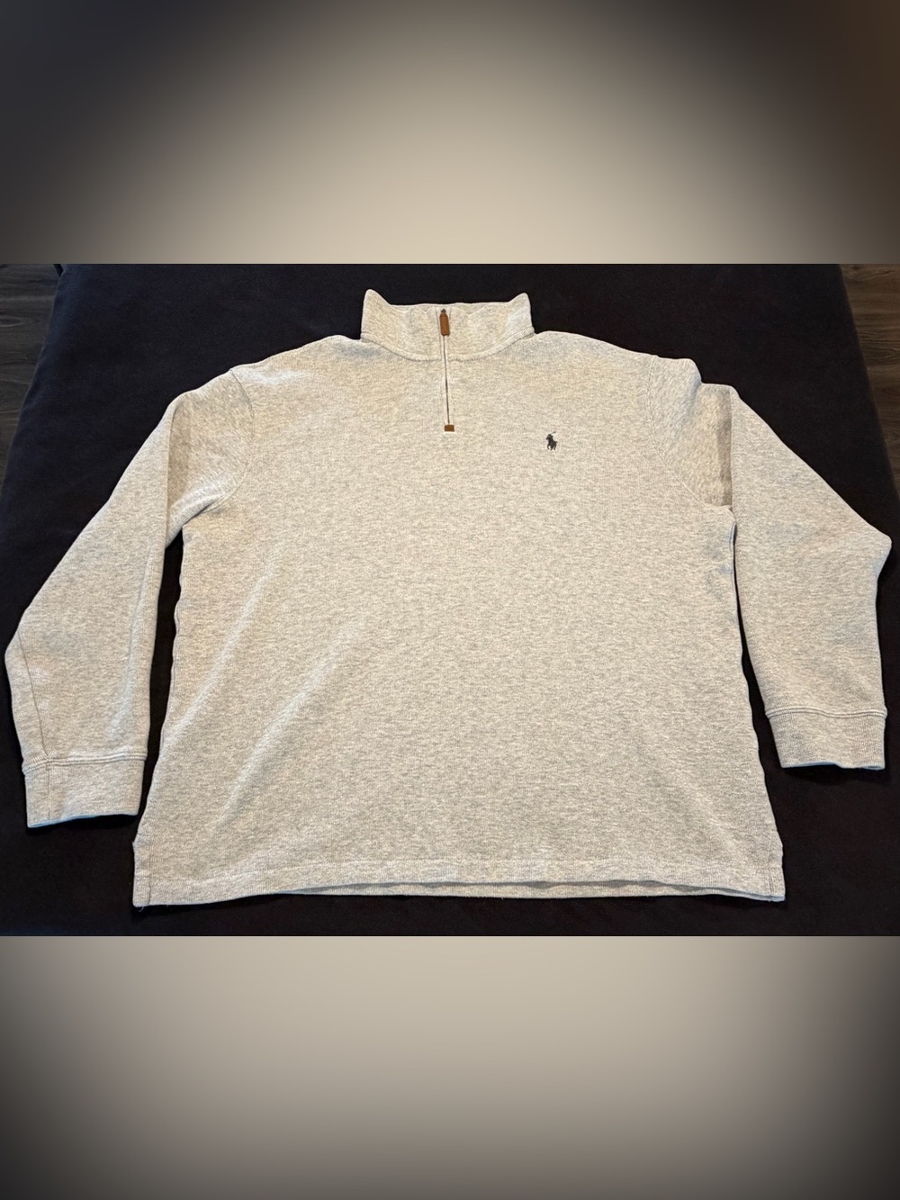 Polo Ralph Lauren Quarter Zip Sweater Men’s XL Gray 100% Cotton Leather Pull
